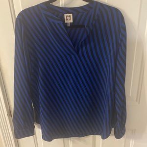 long sleeve blue black striped blouse